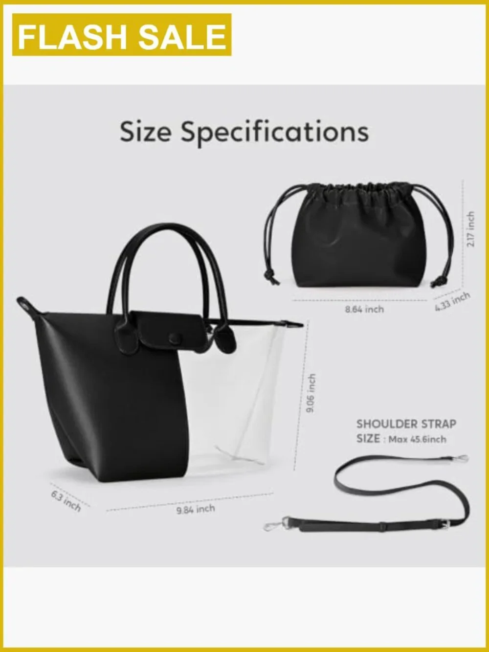 2-in-1 Clear and Leather Tote Bag Waterproof Handbag with Pouch